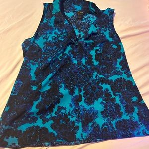 Ann Taylor Womens Floral Sleeveless Blouse Turquoise/Blue/Blk